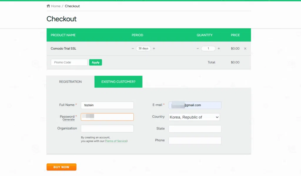 SSL 인증서 설치(Sectigo) 2 30일 Free SSL 설치_신청하기_COMODO