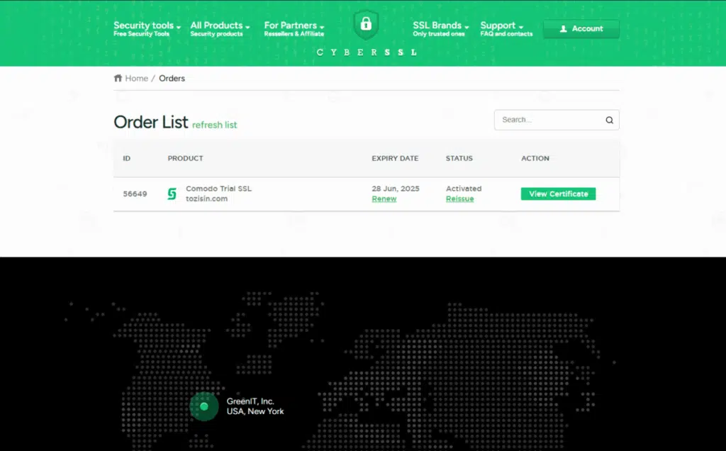 SSL 인증서 설치(Sectigo) 12 30일 Free SSL 설치_처리완료_인증서 보기_COMODO