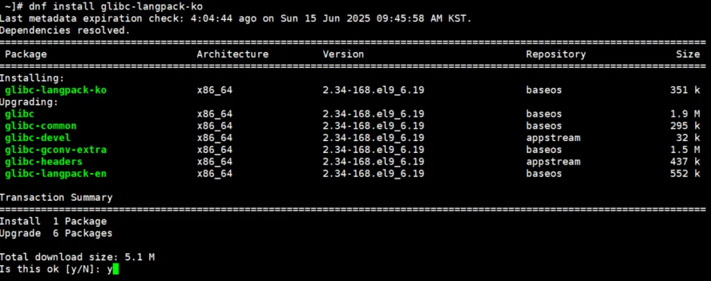 glibc-langpack-ko 언어팩 설치