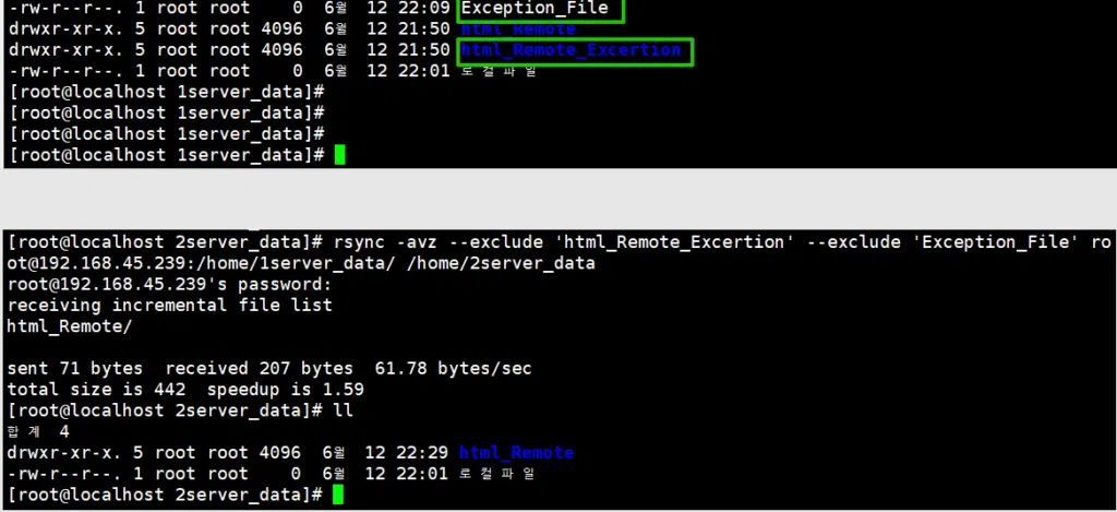 Rsync 명령어: 옵션 | 사용 예시 3 rsync 명령어_원격에서 로컬_특정 파일 및 디렉토리 제외