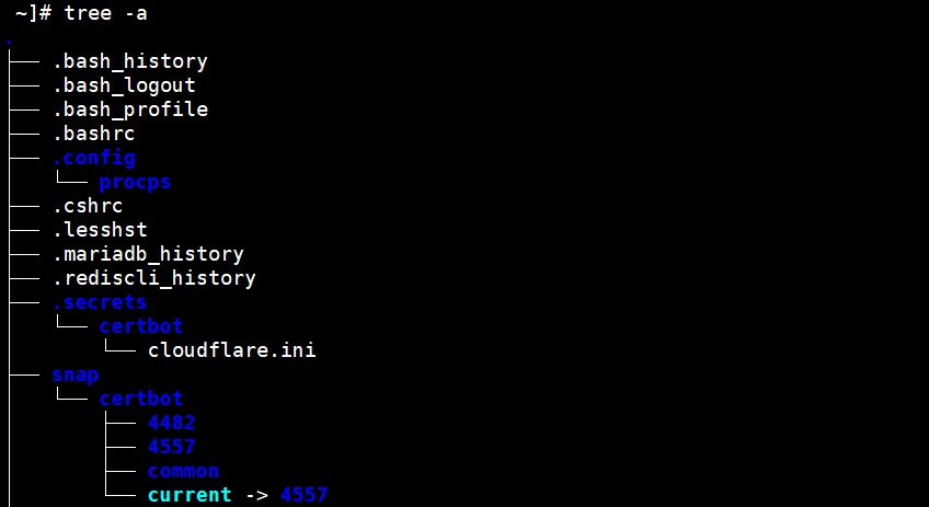 tree 명령어 -a 옵션 숨김파일 확인