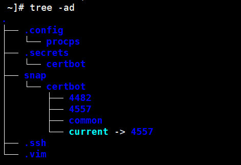 tree 명령어 -ad 옵션 숨김파일 및 디렉토리만 표시
