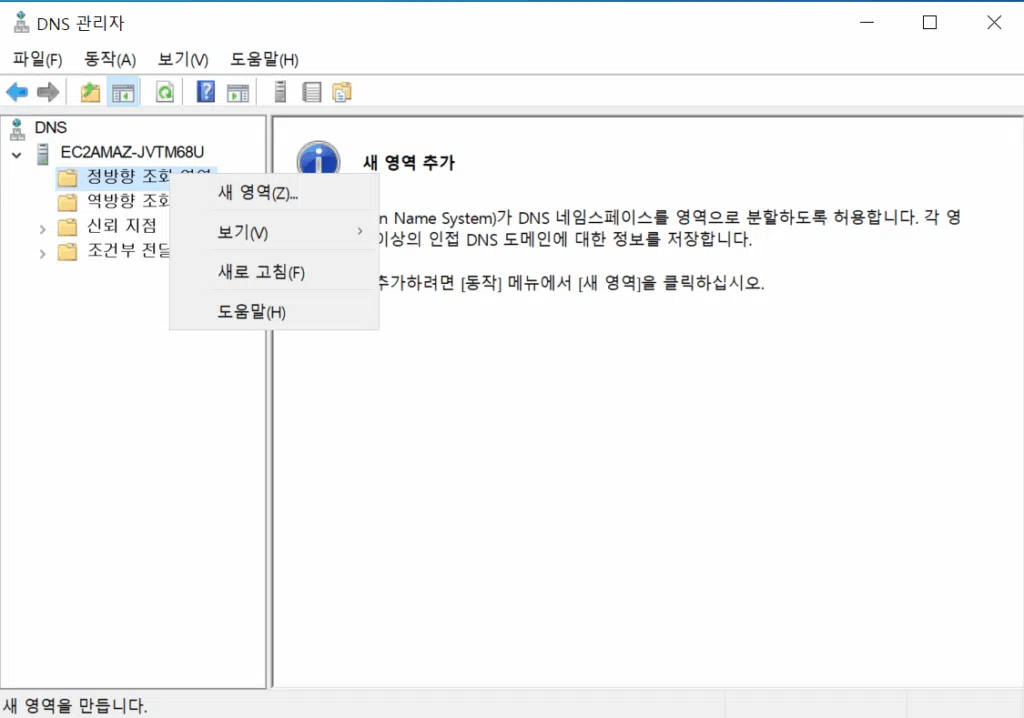 윈도우 DNS 서버 구축[2022 ver] 11_DNS 관리자 4_새영역 만들기1