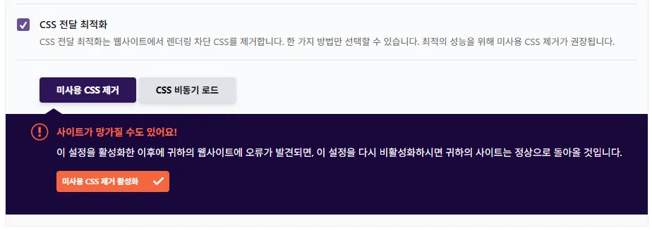 WP Rocket 설정 가이드: 직관적 UI, 워드프레스 캐시 플러그인 $59의 가치 10 WP Rocket 파일 최적화 3 - CSS 전달 최적화