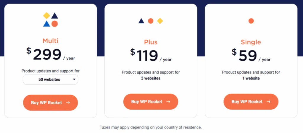 워드프레스 캐시 플러그인 WP Rocket 속도 테스트: 설정 전·후 성능 최적화 비교 분석 6 WP Rocket Pricing - 달러 가격