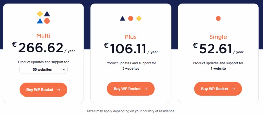 워드프레스 캐시 플러그인 WP Rocket 속도 테스트: 설정 전·후 성능 최적화 비교 분석 7 WP Rocket Pricing - 유로화 가격