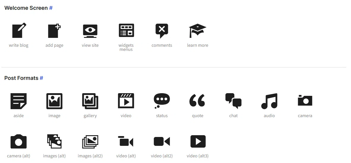 워드프레스 대시콘: dashicons.min.css 3.8 공식 아이콘 글꼴 | 2020년 SVG 아이콘으로 교체 2 워드프레스 대시콘 - 스크린 및 글 포맷