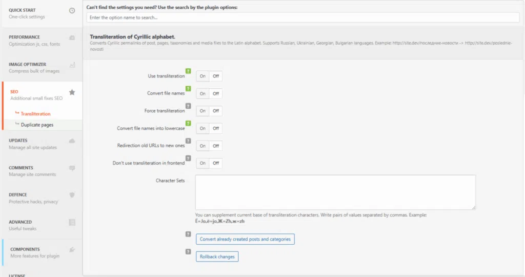 Clearfy 설정 - SEO 음역 기능[영어만]