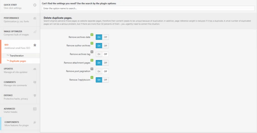 Clearfy 설정 - SEO_중복 페이지[영어]