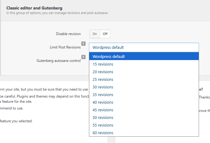 Clearfy 설정 - 고급 기능 2_자동 저장 게시물 갯수 설정 [영어]