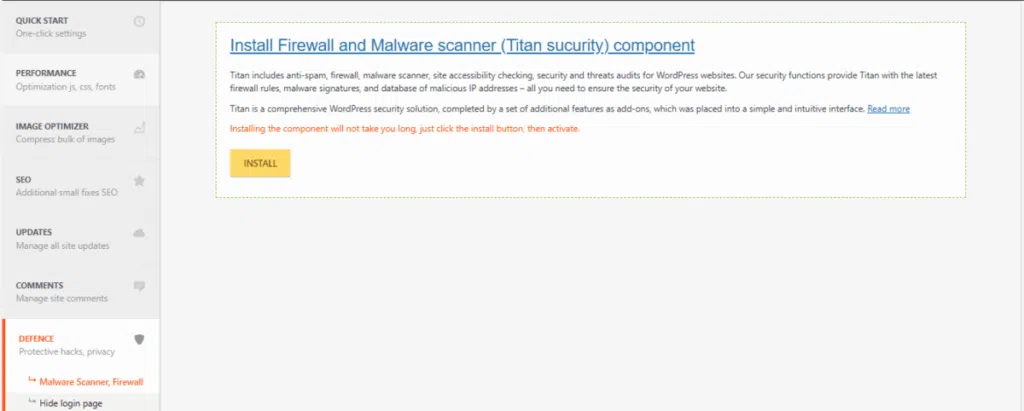 Clearfy 설정 - 보안 기능_Titan 플러그인 설치 안내