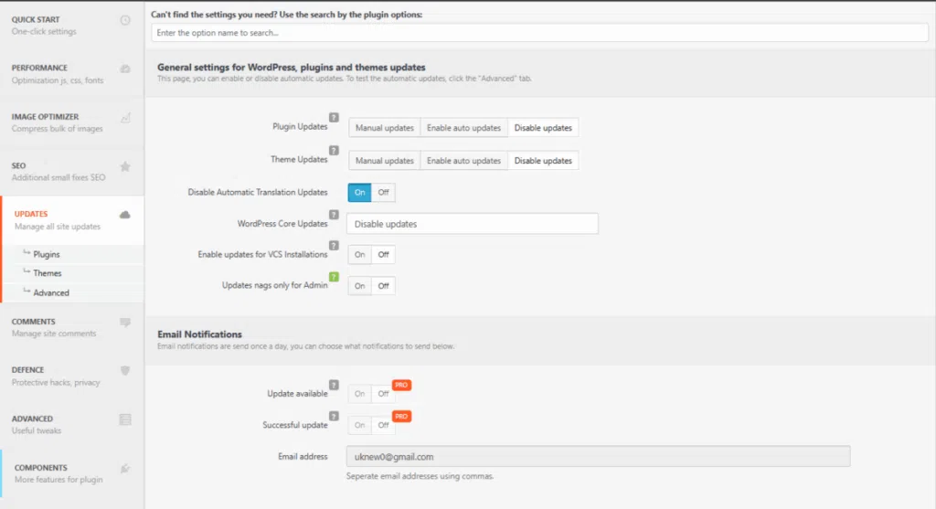 Clearfy 설정 - 업데이트(플러그인 및 테마 자동 및 수동 업데이트) [영어]