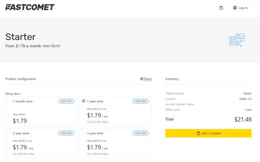 FastComet 1년 할인 가격 공유 호스팅 기본_Starter