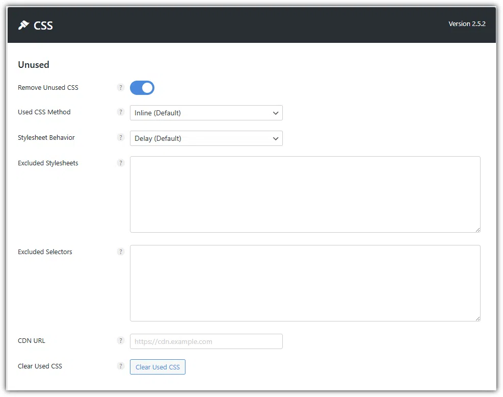 Perfmatters CSS Setting-사용하지 않는 CSS 제거 기본 값_