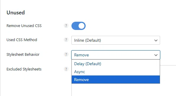 Perfmatters CSS Setting-스타일시트 동작