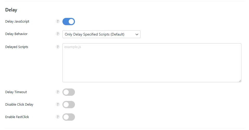 Perfmatters Delay - 자바스크립트 실행 지연