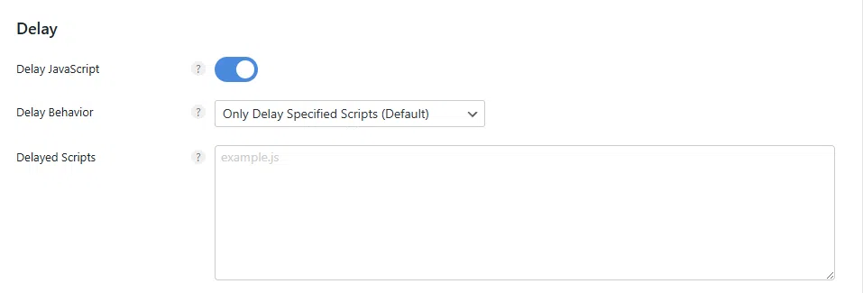 Perfmatters Delay - 자바스크립트 실행 지연_특정 파일 또는 모두 실행 지연_입력칸