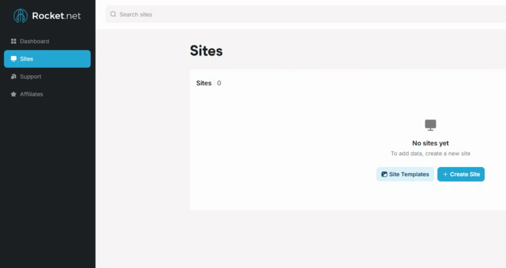 RocketNet 관리자 페이지-사이트 생성