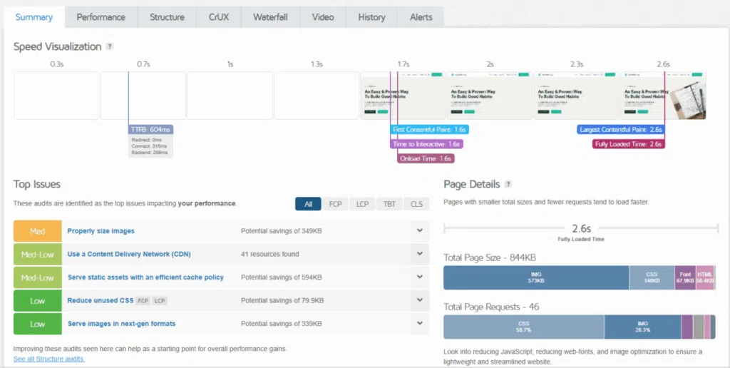 웹사이트 속도 측정 - GTmetrix 테스트 완료 2 [testpilotweb]