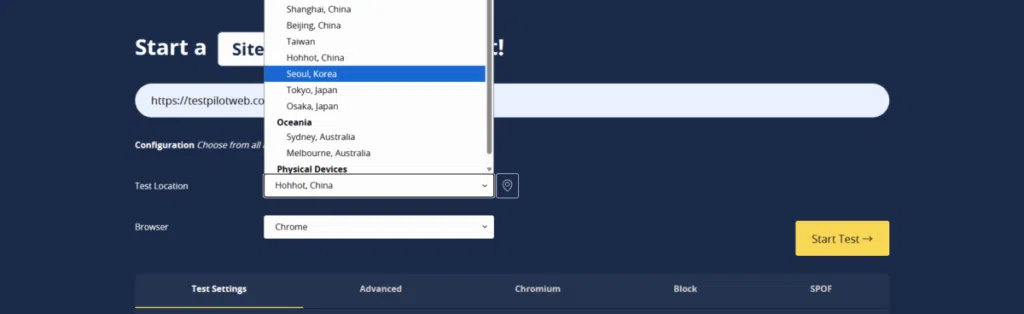 웹사이트 속도 측정 - WebPagetest 지역 설정