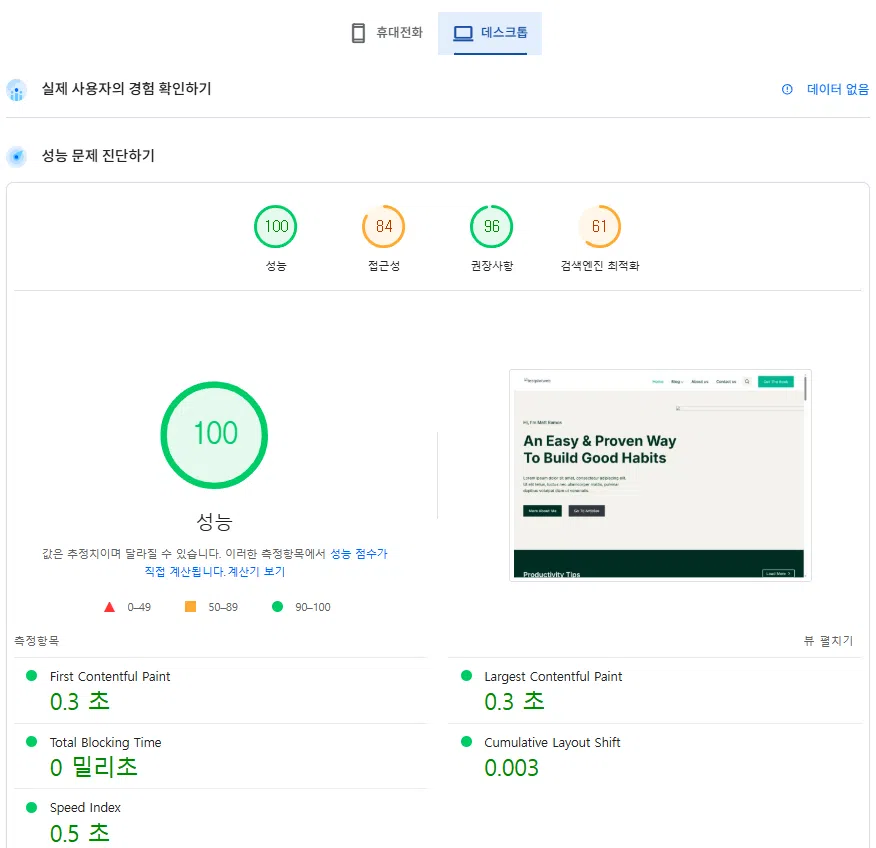 구글 페이지스피드 FastComet 성능 테스트[데스크탑]