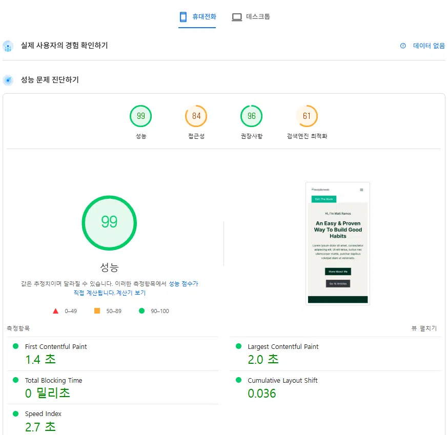 구글 페이지스피드 FastComet 성능 테스트[모바일]