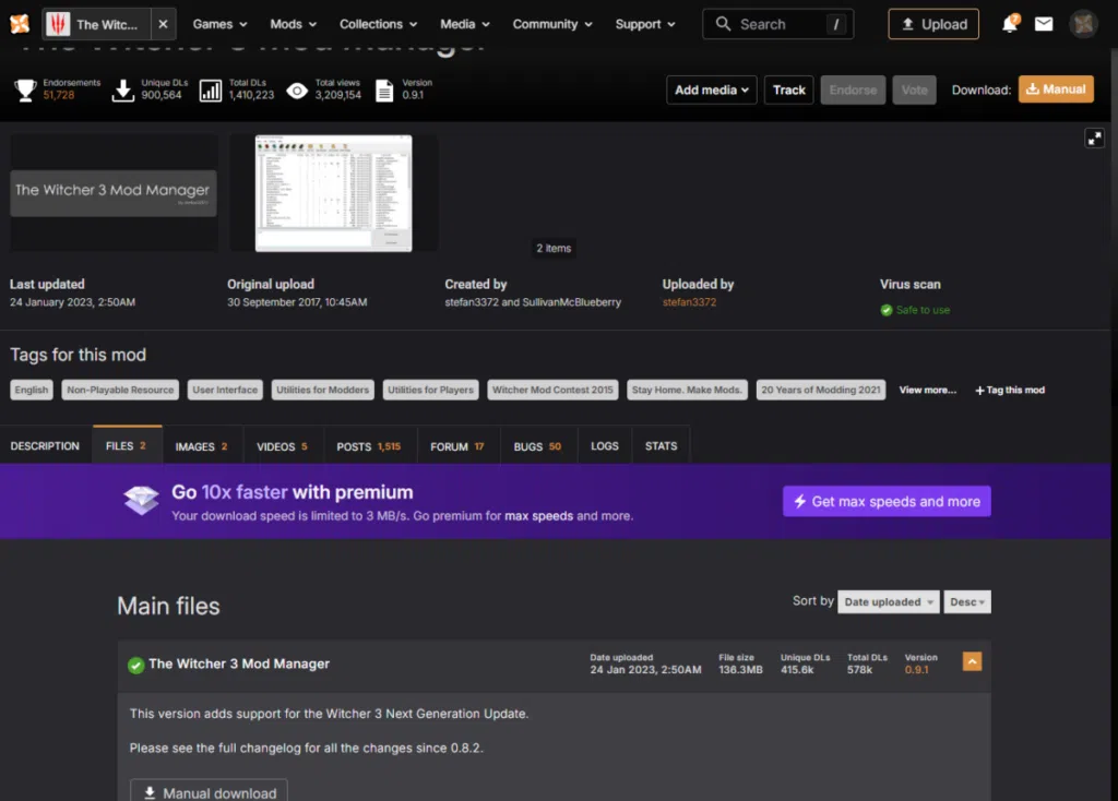 위쳐3 모드 매니저 실행 방법 및 추천 모드 1 위쳐 3 모드 매니저 페이지(Witcher 3 Mod Manager Page)
