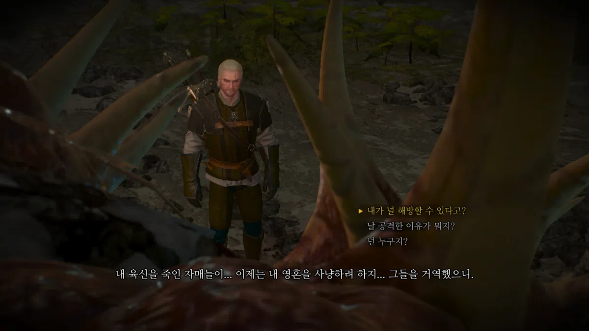 위쳐3 숲의 여인들 & 속삭이는 언덕 선택지 | 집안 문제 분기점 86 위쳐3 속삭이는 언덕 - 악령 나무 대화 5
